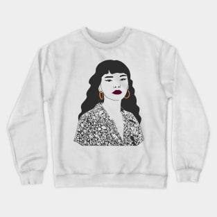 Woman with Floral Shirt Crewneck Sweatshirt